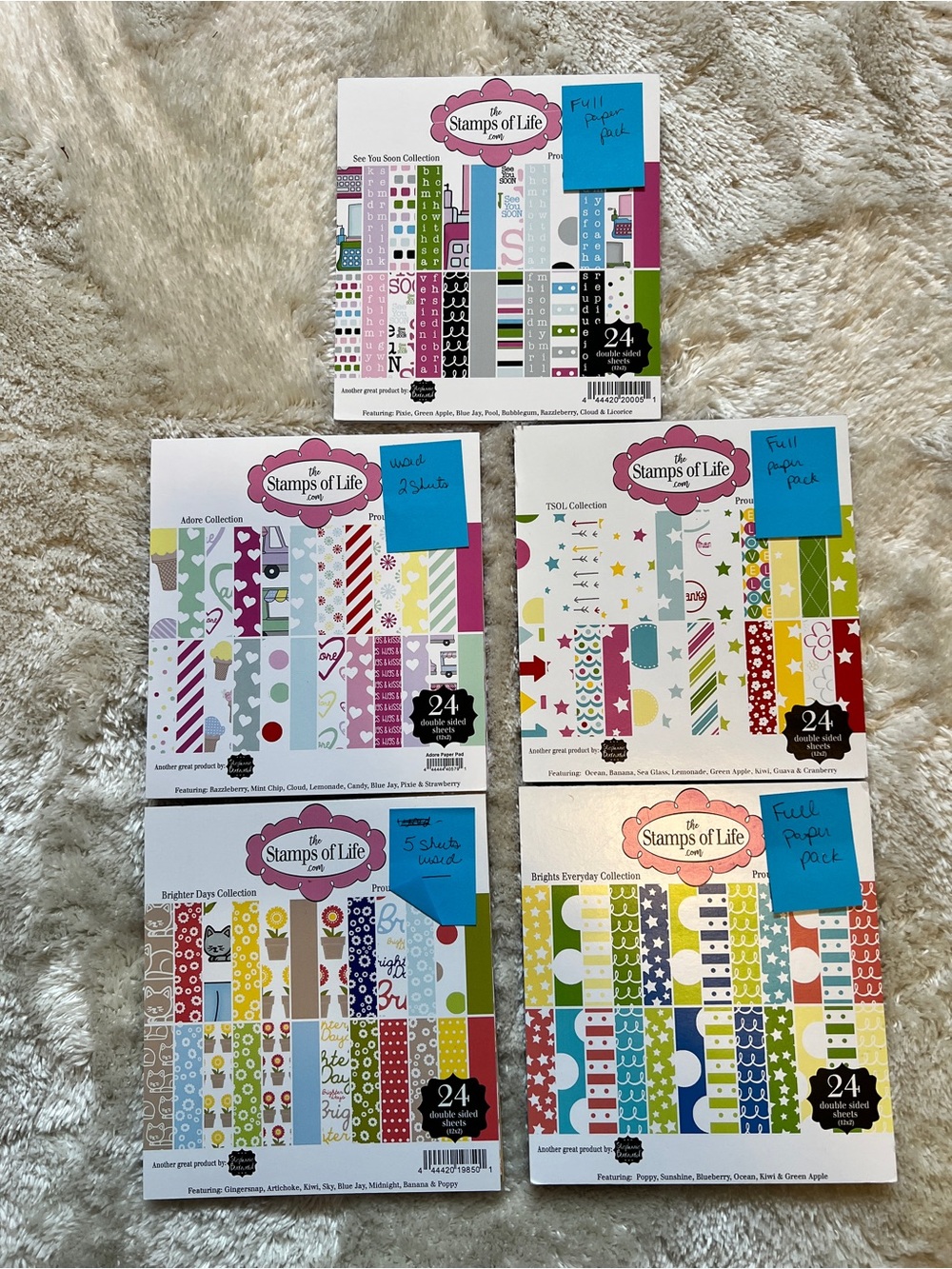 Stamps of Life Patterned Paper Packs - Assorted Brights & Pastels